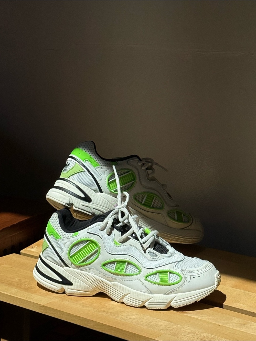Adidas Women’s Astir in White and Solar Green - size 8.5 US